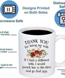 Thank You For Being My Wife Coffee Mug - 11Oz Cup For Your Wifey, Soulmate, Parnter, Couple, Her - Wedding Anniversary, Valentine's Day, Birthday, Christmas, Mother's Day Mug