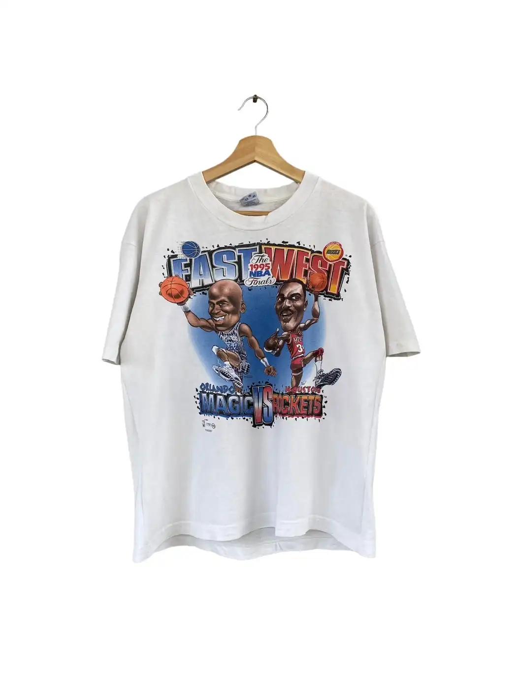 The 1995 BNA Finals Orlando Magic Vs Houston Rockets T-Shirt Sweatshirt Pullover Hoodie Reprinted Full Color Full Size