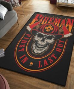 This Man Is A Fireman First in Last Out Rugs, Firefighter Area Rug, Fireman Carpet Gifts for Dad, Son, Fireman, Firefighter Lovers
