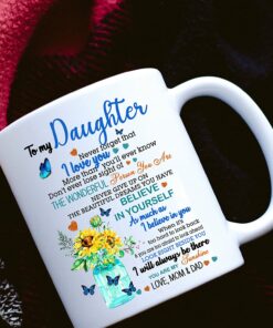 To My Daughter Beautiful Butterfly And Sunflower From Mom Or Dad - Custom Name Coffee Mug Gifts For Daughter On Christmas, Mothers Day, Birthday, Wedding, Graduation, Valentines