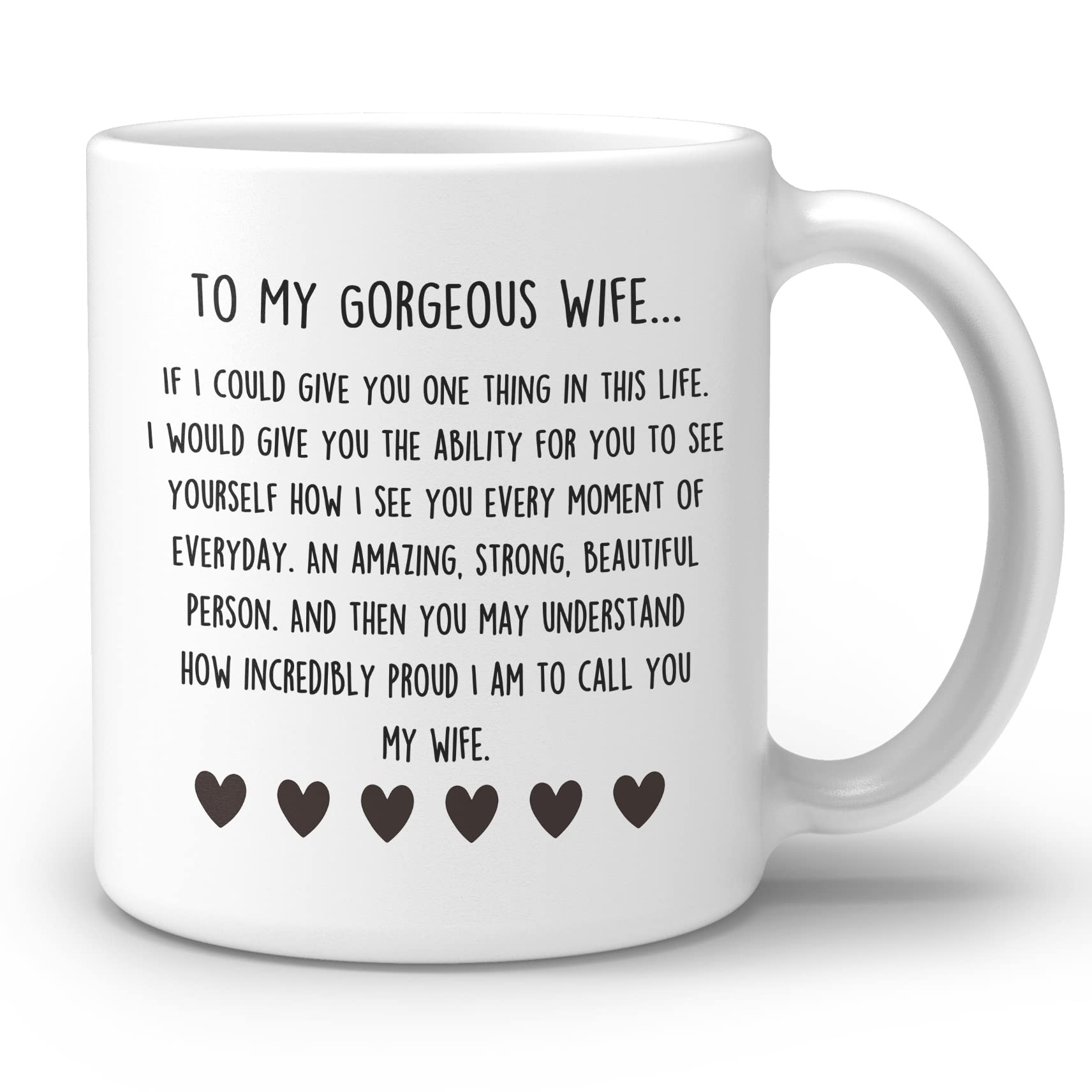 To My Gorgeous Wife Hearts Ceramic Double Side Printed Mug Cup,Personalized Wife Romantic Gift Coffee Milk Tea Mug Cup,Anniversary Valentine Birthday Gift For Wife