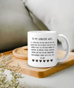 To My Gorgeous Wife Hearts Ceramic Double Side Printed Mug Cup,Personalized Wife Romantic Gift Coffee Milk Tea Mug Cup,Anniversary Valentine Birthday Gift For Wife