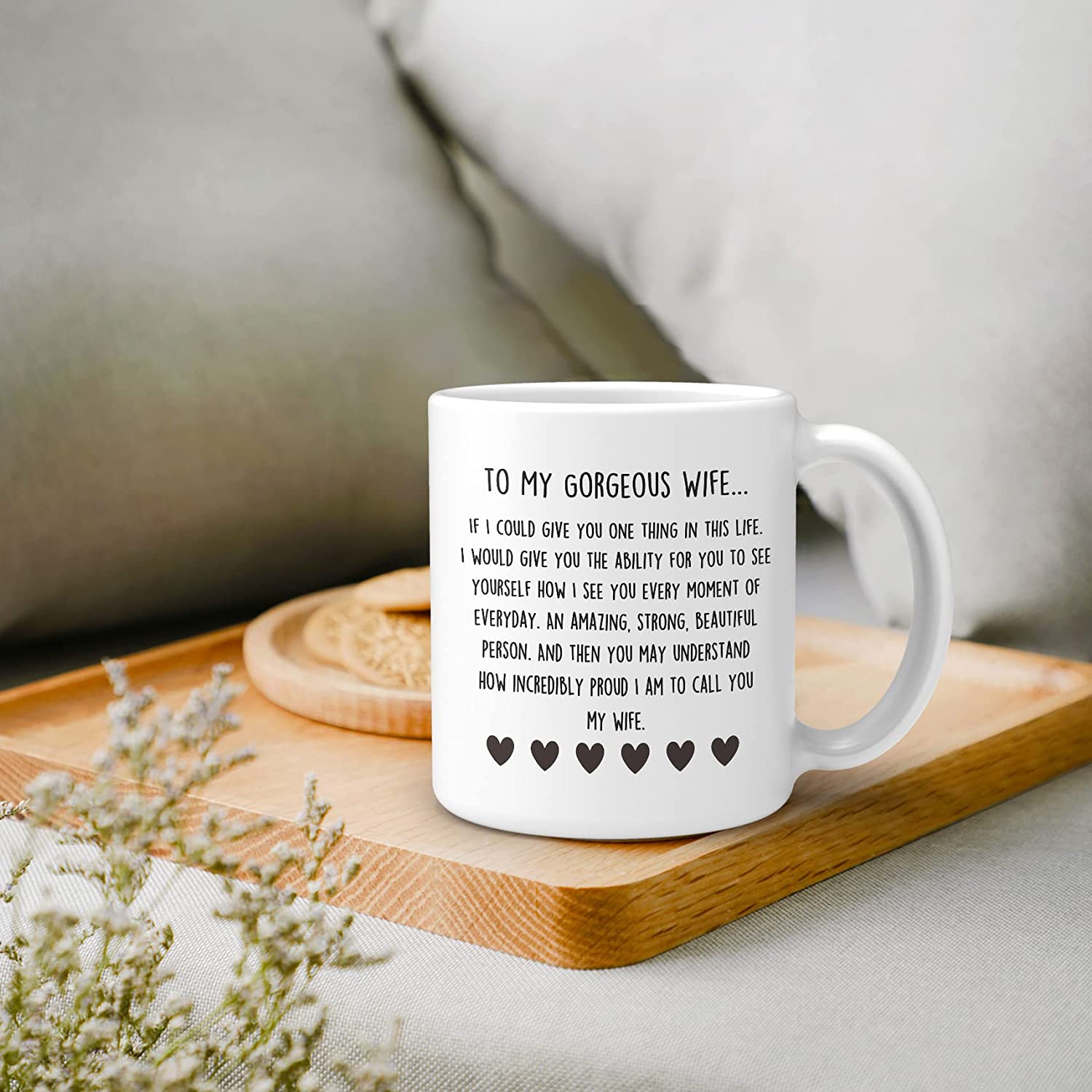To My Gorgeous Wife Hearts Ceramic Double Side Printed Mug Cup,Personalized Wife Romantic Gift Coffee Milk Tea Mug Cup,Anniversary Valentine Birthday Gift For Wife