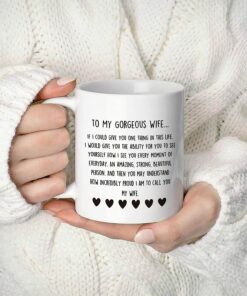 To My Gorgeous Wife Hearts Ceramic Double Side Printed Mug Cup,Personalized Wife Romantic Gift Coffee Milk Tea Mug Cup,Anniversary Valentine Birthday Gift For Wife