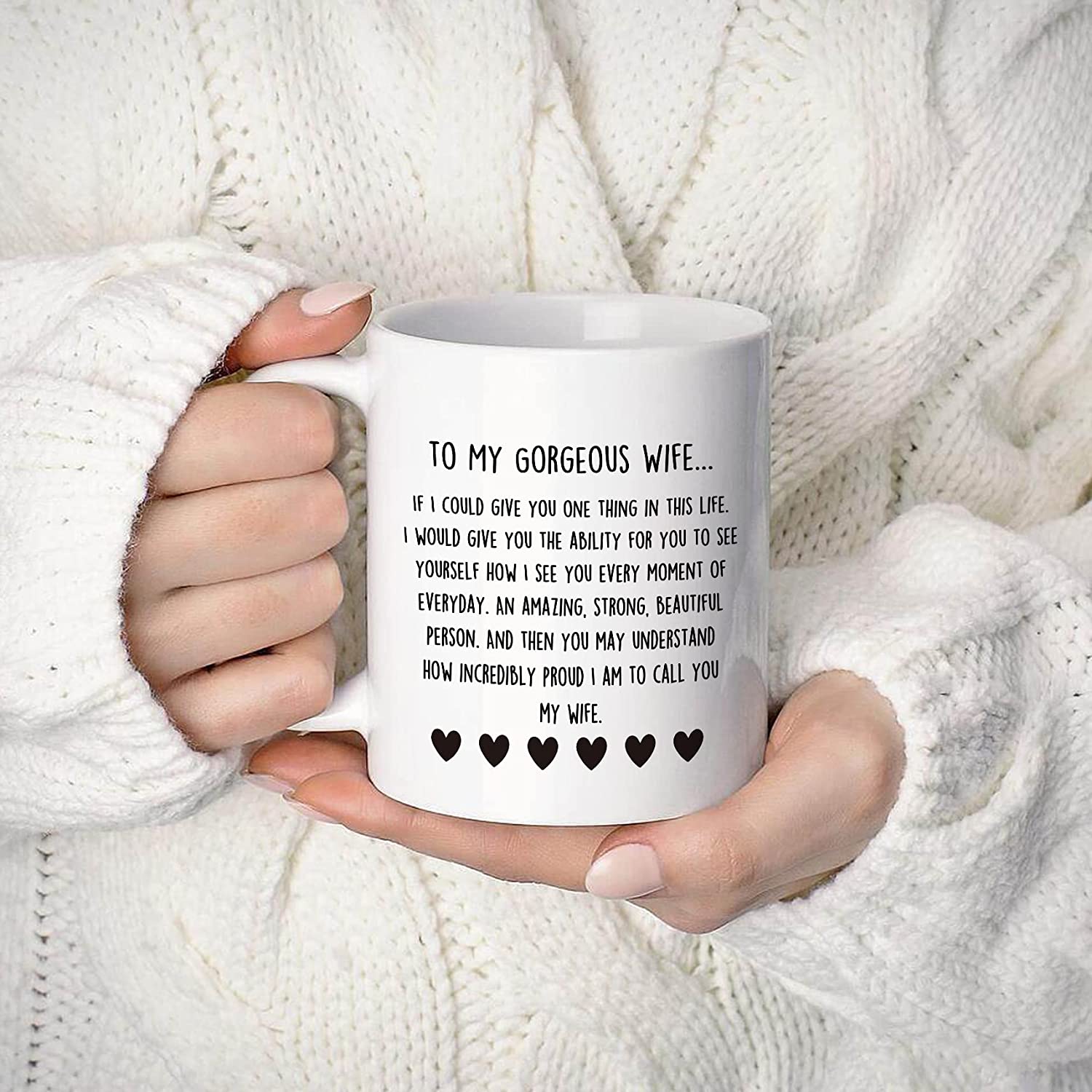 To My Gorgeous Wife Hearts Ceramic Double Side Printed Mug Cup,Personalized Wife Romantic Gift Coffee Milk Tea Mug Cup,Anniversary Valentine Birthday Gift For Wife