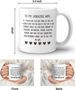 To My Gorgeous Wife Hearts Ceramic Double Side Printed Mug Cup,Personalized Wife Romantic Gift Coffee Milk Tea Mug Cup,Anniversary Valentine Birthday Gift For Wife