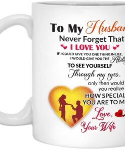 To My Husband Mug Gift From Wife, Never Forget That I Love You Husband Coffee Cup, Husband And Wife Coffee Mugs Set For Valentines Day, Birthday, Christmas, Anniversary, Father's Day