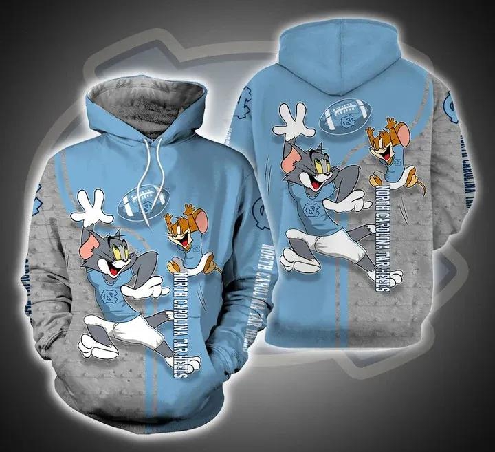 Tom And Jerry North Carolina Tar Heels Unisex 3D All Over Print Hoodie, Ncaa Zip Up Hoodie
