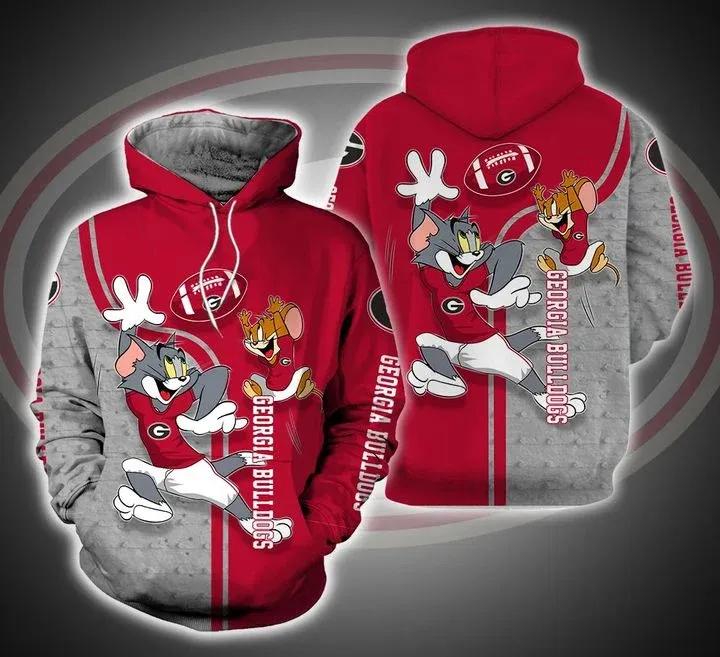 Tom And Jerry Wearing Clothes Georgia Bulldogs Unisex 3D All Over Print Hoodie, Ncaa Zip Up Hoodie