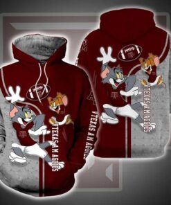 Tom And Jerry Play Football For Texas A&M Aggies 3D All Over Print Zip Hoodie Gifts For Ncaa Fans