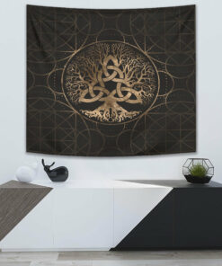 Tree of Life Yggdrasil with Triquetra Tapestry for Wall Décor