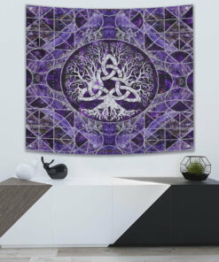 Tree of Life with Triquetra Amethyst and Silver Tapestry for Wall Décor