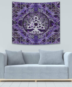 Tree of Life with Triquetra Amethyst and Silver Tapestry for Wall Décor