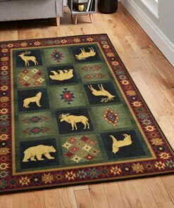 Tribal Bear Indoor Outdoor Rugs, Rustic Bear Moose Rug, Rustic Rug, Rustic Lodge Area Rugs, Carpet for Living Room A40