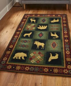 Tribal Bear Indoor Outdoor Rugs, Rustic Bear Moose Rug, Rustic Rug, Rustic Lodge Area Rugs, Carpet for Living Room A40