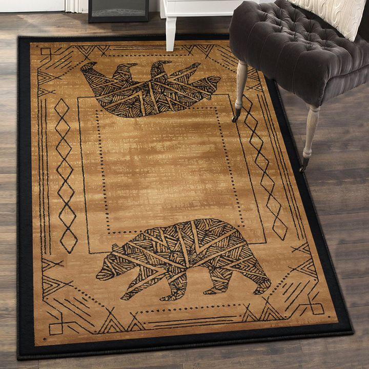 Tribal Bear Washable Area Rugs, Rustic Bear Rug, Rustic Rug, Rustic Lodge Area Rugs, Carpet for Living Room A06