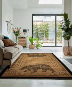 Tribal Bear Washable Area Rugs, Rustic Bear Rug, Rustic Rug, Rustic Lodge Area Rugs, Carpet for Living Room A06