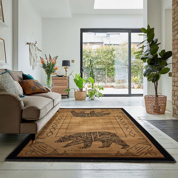 Tribal Bear Washable Area Rugs, Rustic Bear Rug, Rustic Rug, Rustic Lodge Area Rugs, Carpet for Living Room A06