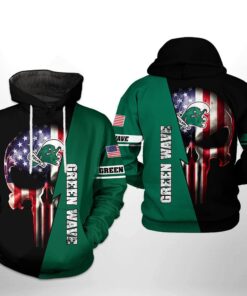 Tulane Green Wave Ncaa Us Flag Skull 3D All Over Print Hoodie, Zip-Up Hoodie