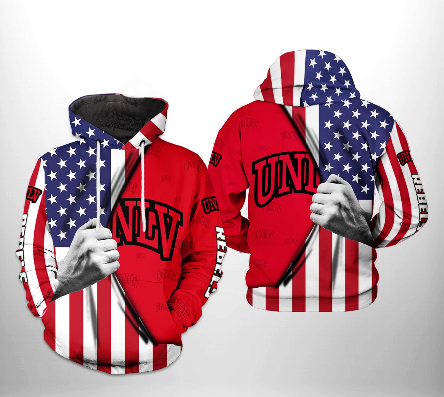 Unlv Rebels Ncaa Us Flag 3D All Over Print Hoodie, Zip-Up Hoodie