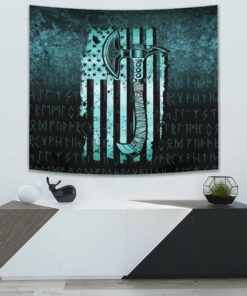 USA Flag Viking Cool American Norsemen Cyan Version Tapestry for Wall Décor