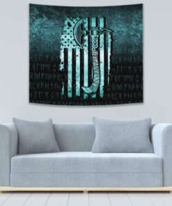 USA Flag Viking Cool American Norsemen Cyan Version Tapestry for Wall Décor