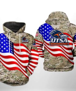 Utsa Roadrunners Ncaa Us Flag Camo Veteran 3D All Over Print Hoodie, Zip-Up Hoodie
