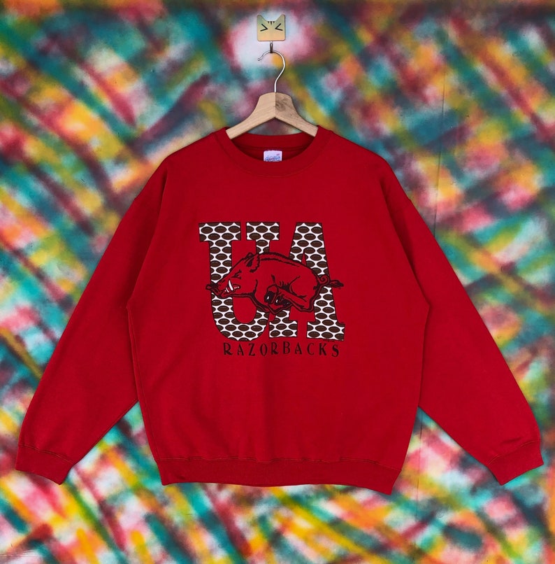 University of Arkansas Sweatshirt Big Logo Printed Ua Arkansas Razorbacks Crewneck Streetwear Sweater Pullover Jumper, Hoodie, Shirt Full Size