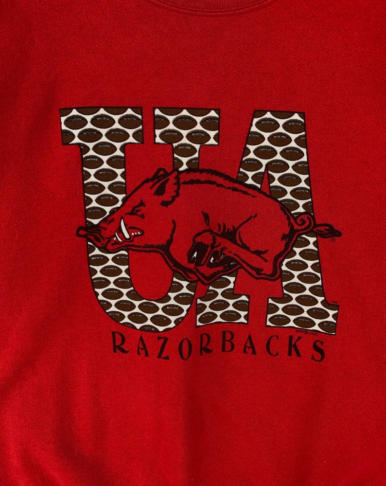 University of Arkansas Sweatshirt Big Logo Printed Ua Arkansas Razorbacks Crewneck Streetwear Sweater Pullover Jumper, Hoodie, Shirt Full Size