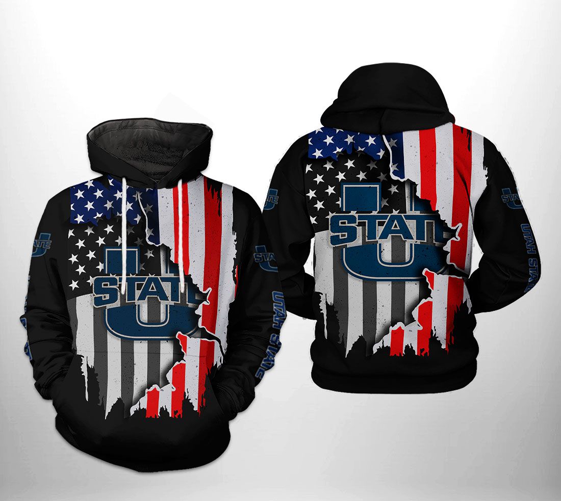 Utah State Aggies Ncaa Us Flag 3D All Over Print Hoodie, Zip-Up Hoodie