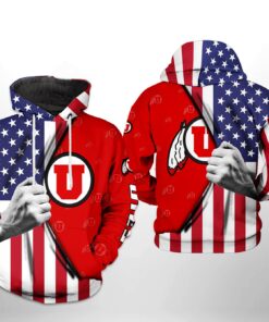 Utah Utes Ncaa Us Flag 3D All Over Print Hoodie, Zip-Up Hoodie