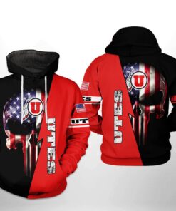 Utah Utes Ncaa Us Flag Skull 3D All Over Print Hoodie, Zip-Up Hoodie