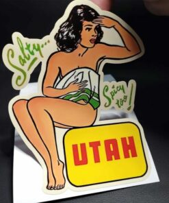 Utah Vintage Style Travel Decal, Pinup Girl Vinyl Sticker, Pin-Up, Luggage Label