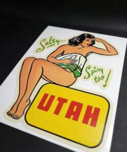 Utah Vintage Style Travel Decal, Pinup Girl Vinyl Sticker, Pin-Up, Luggage Label