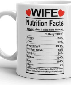 Valentines Day Gifts For Wife From Husband - Wife Nutrition Facts Mug - Best Wife Gift Ever - Funny Gag Prank Ceramic Coffee Mug - Anniversary Wedding Gifts For Wife Her Women