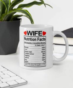 Valentines Day Gifts For Wife From Husband - Wife Nutrition Facts Mug - Best Wife Gift Ever - Funny Gag Prank Ceramic Coffee Mug - Anniversary Wedding Gifts For Wife Her Women