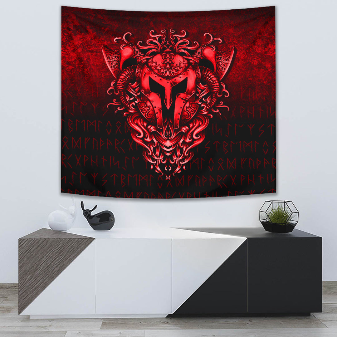 Valhalla Awaits Viking Skull Warrior Axe Tapestry for Wall Décor