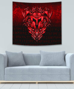 Valhalla Awaits Viking Skull Warrior Axe Tapestry for Wall Décor