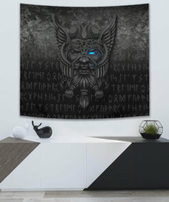 Valhalla Norse Mythology Raven Black Crow Viking Cyan Version Tapestry for Wall Décor