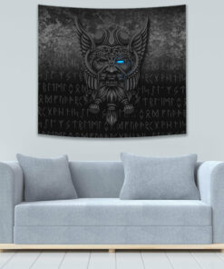 Valhalla Norse Mythology Raven Black Crow Viking Cyan Version Tapestry for Wall Décor