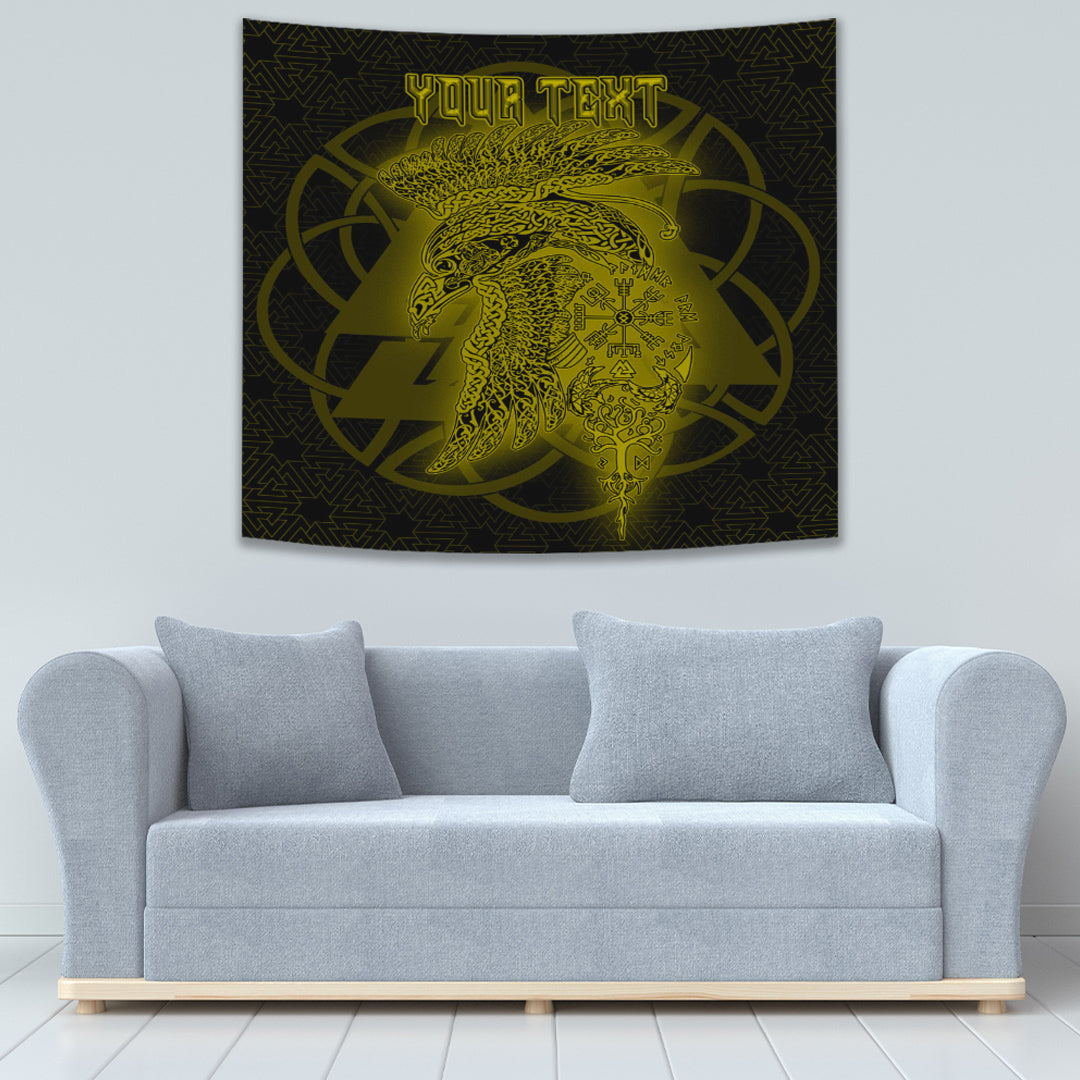 Valknut Raven Gold Viking Homeset Tapestry for Wall Décor
