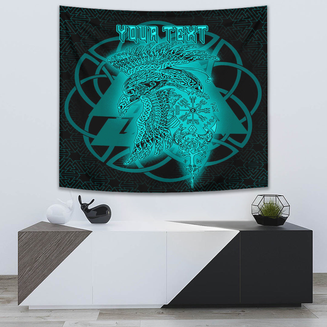 Valknut Raven Turquoise Viking Homeset Tapestry for Wall Décor