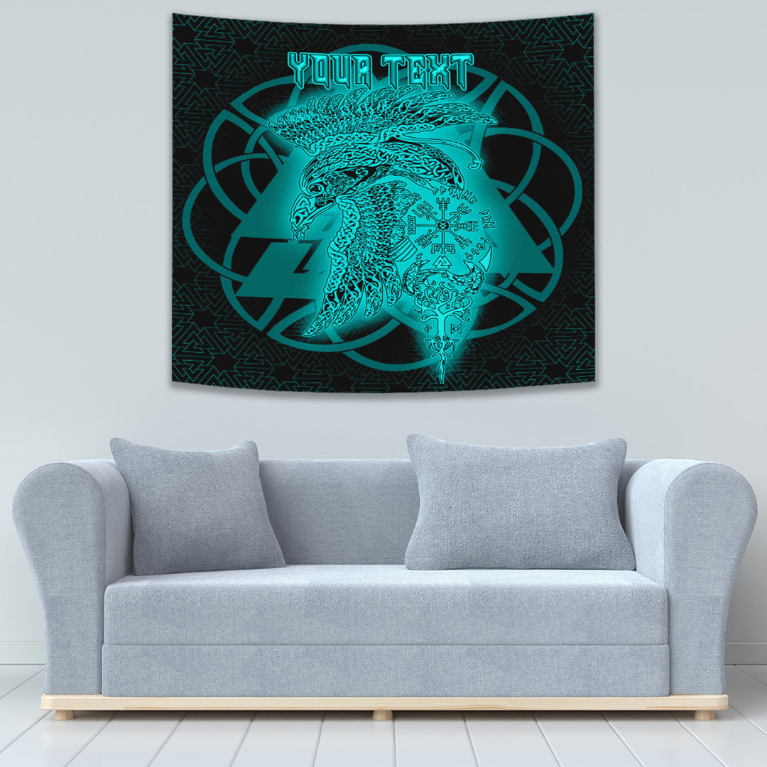 Valknut Raven Turquoise Viking Homeset Tapestry for Wall Décor