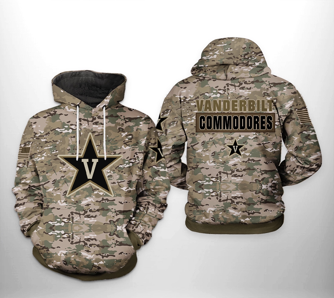 Vanderbilt Commodores Ncaa Camo Veteran 3D All Over Print Hoodie, Zip-Up Hoodie