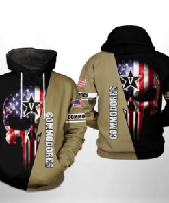 Vanderbilt Commodores Ncaa Us Flag Skull 3D All Over Print Hoodie, Zip-Up Hoodie