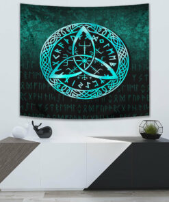 Vegvisir Nordic Viking Rune Cyan Version Tapestry for Wall Décor