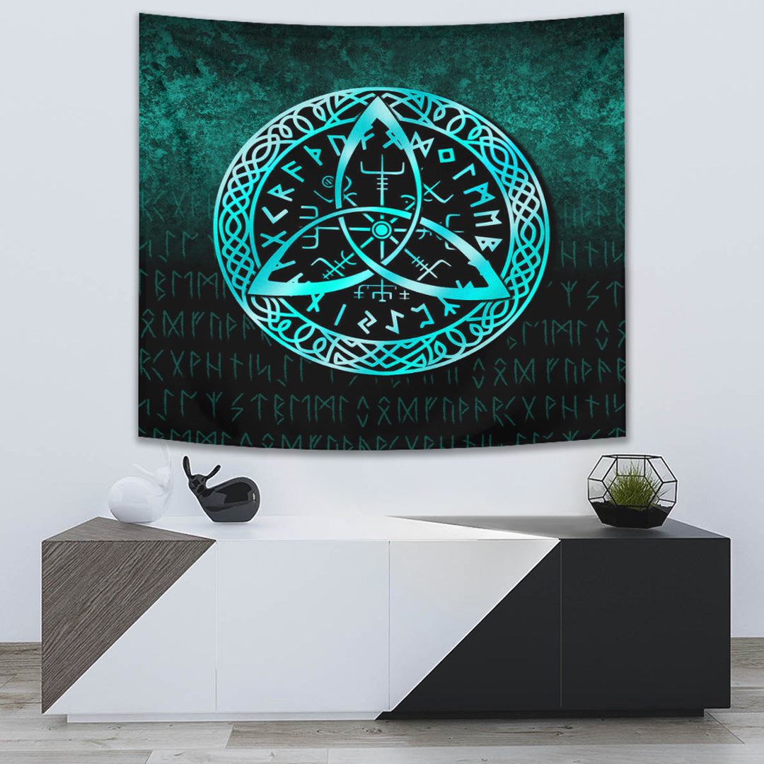 Vegvisir Nordic Viking Rune Cyan Version Tapestry for Wall Décor