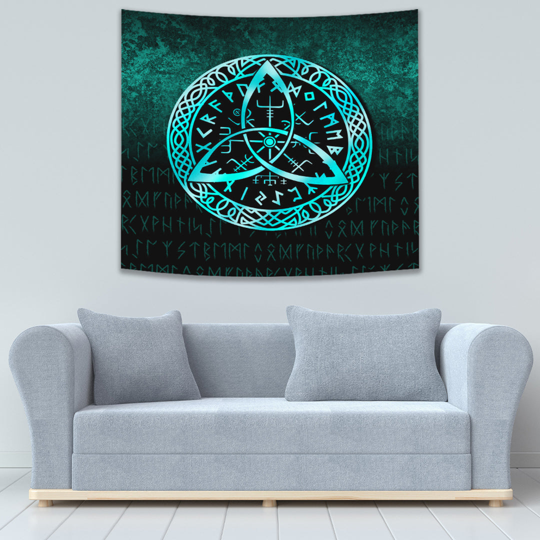 Vegvisir Nordic Viking Rune Cyan Version Tapestry for Wall Décor