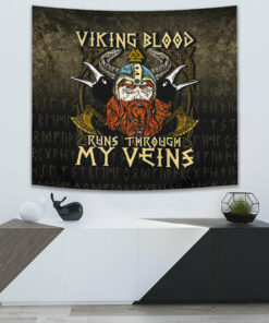 Viking Blood Runs Through My Veins Tapestry for Wall Décor