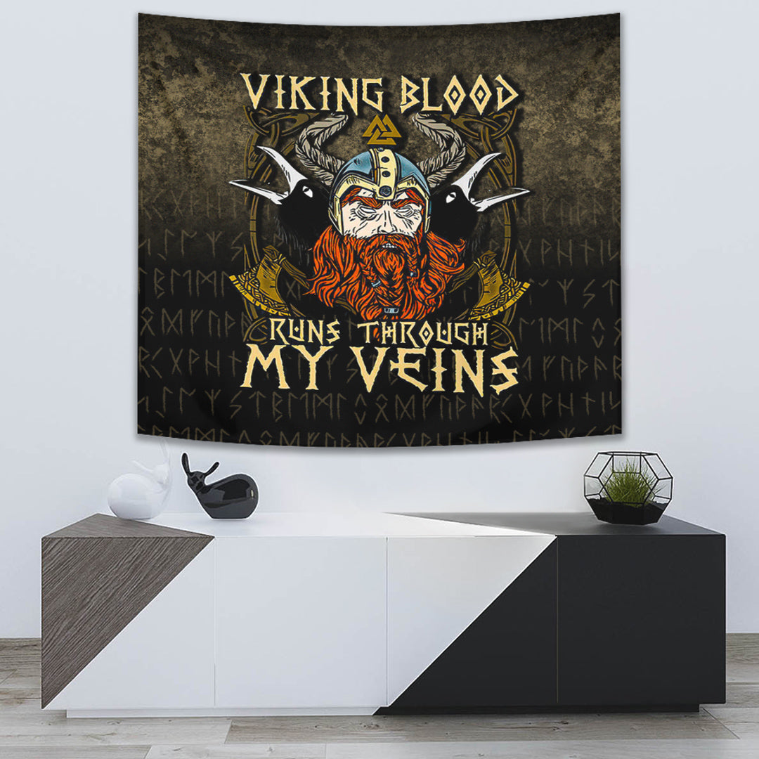 Viking Blood Runs Through My Veins Tapestry for Wall Décor